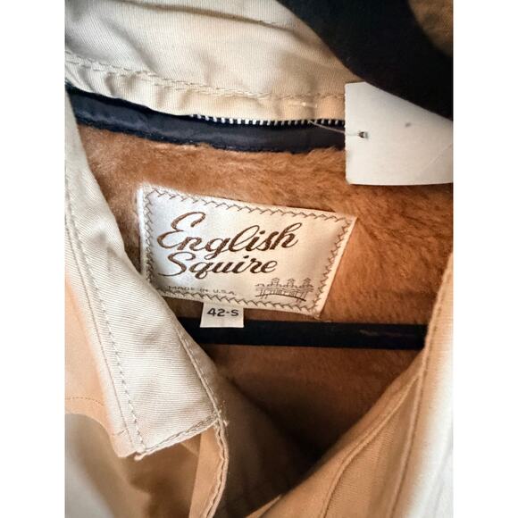 Vintage English Squire Khaki Coat USA Made Lined Trench Car Coat Men’s 42 Short - Picture 5 of 13